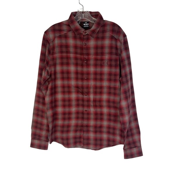 Under Armour Button Front Shirt Mens Medium Red Plaid - Picture 2 of 9